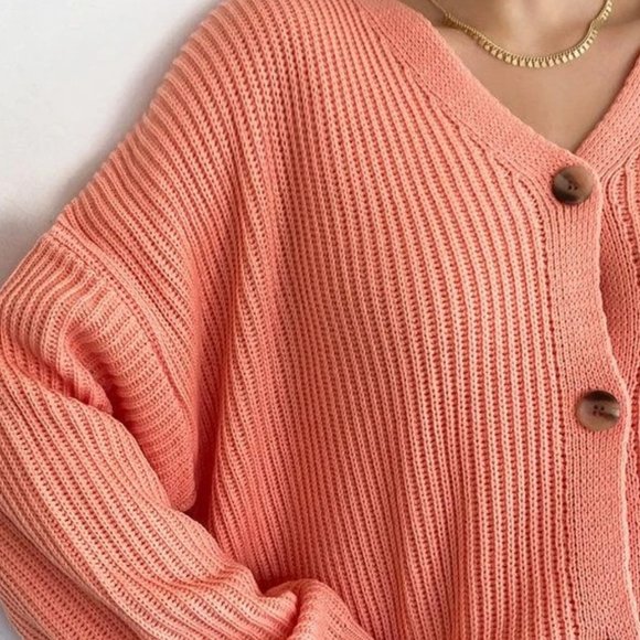 Women's Coral Button-Up Sweater - Picture 9 of 10